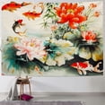 thumbnail image 1 of GOSMITH Koi Carp Fish Lotus Flower Tapestry,Chinese Style Watercolor Painting Art Wall Hanging Art Girls Boys Nature Animals Plant Wall Red White Adult Porch Hangings Painting, 1 of 6