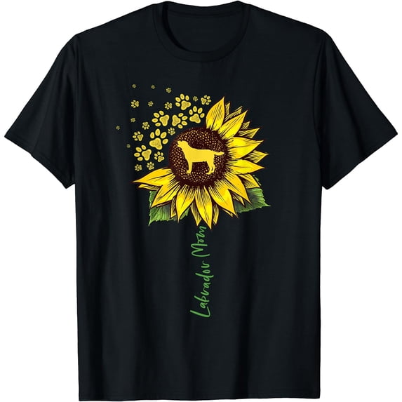 Leisuo Labrador Mom Sunflower Labrador Retriever Gifts Dog Mom Mama T-Shirt 144621-black