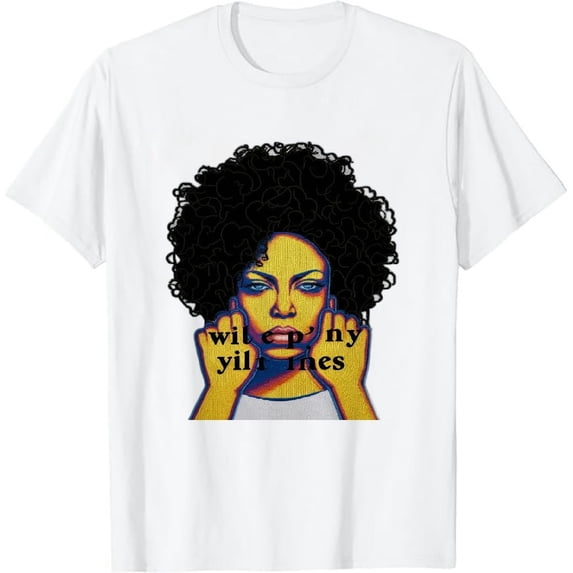 Leisuo Lady Curly Natural Afro African American Ladies Short Sleeve T-Shirt, Small white