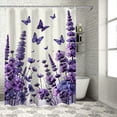 thumbnail image 1 of GOSMITH Lavender Spring Purple Floral Summer Flower Butterfly Shower Curtain for Bathroom Decoration White, 1 of 7