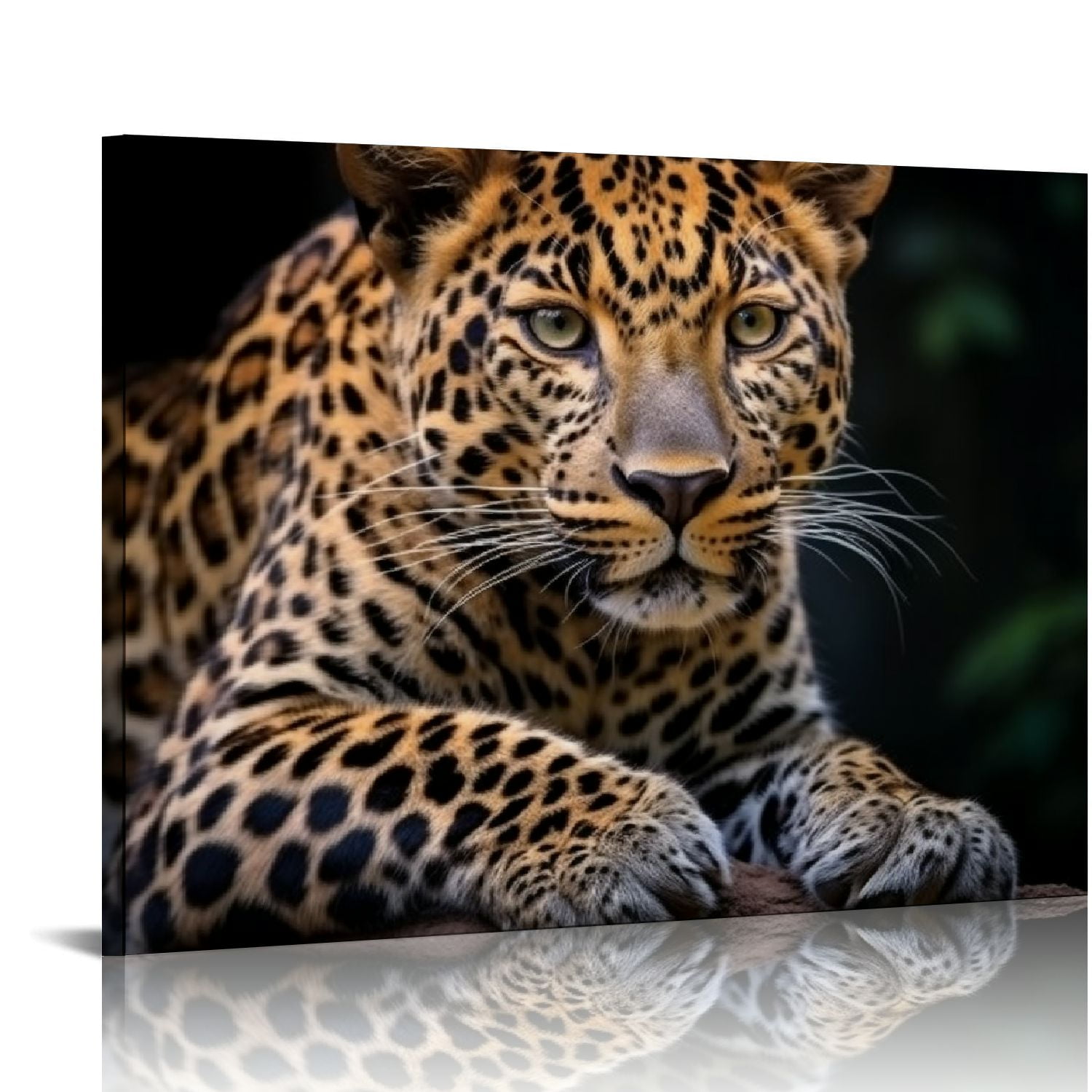 GOSMITH Leopard Canvas Prints Black Background Golden Wildlife Animal