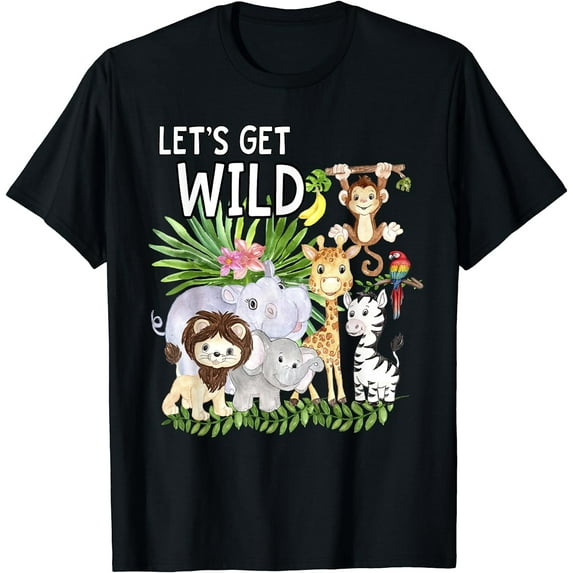 GOSMITH Let's Get Wild Zoo Animals Safari Party A Day At The Zoo T-Shirt 98639-black
