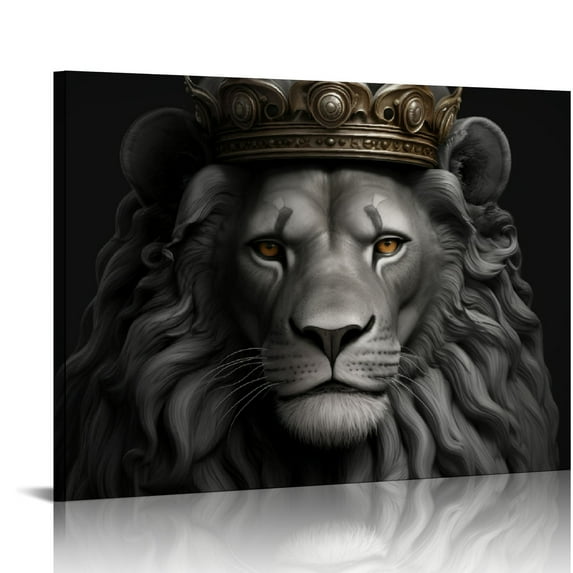 GOSMITH Lion Canvas wall Art Black and White Abstract King Lion with Crown Wall Decoration Animal Lion Head Portrait Living Room Bedroom Bathroom Kids Room Decoration Gift
