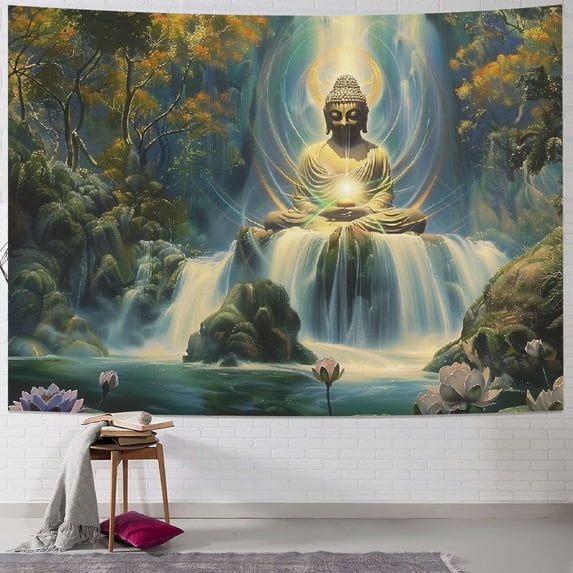 GOSMITH Lotus Flower Tapestry,Vintage Meditation Buddha Tapestry,Spiritual Meditation Yoga Tapestry for Women Men,Zen Decor Wall Hanging for Living Room Bedroom Dorm Painting