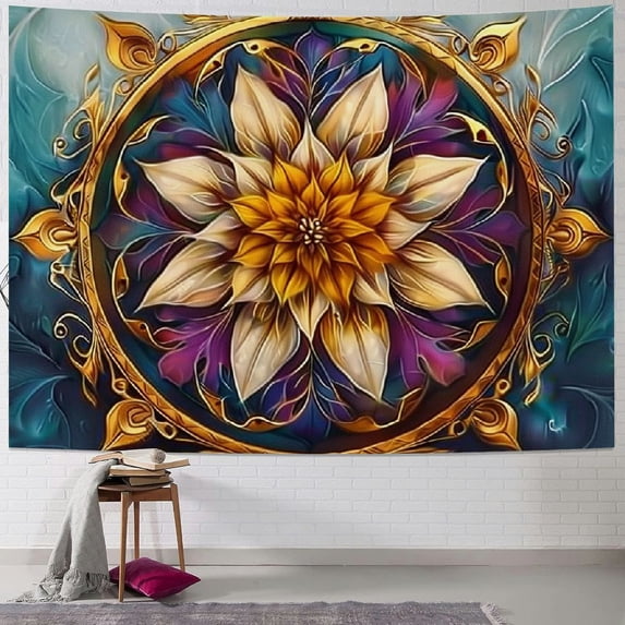 GOSMITH Mandala Floral Tapestry Boho Multicolor Flower Psychedelic Wall Hanging Tapestry for Bedroom Blue Orange Tarot Aesthetic witchy Tapestry for Home Dorm Decor Hippie Tapestry Painting