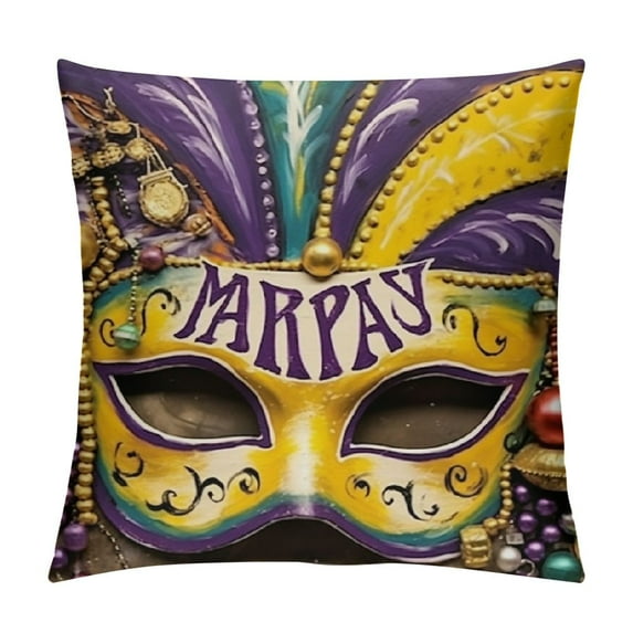 GOSMITH Mardi Gras Throw Pillow Covers Mardi Gras Y'all Fleur De Lis Jester Hats Beads Mask Feather Lobsters Pillowcases for Home Sofa Couch Cushion Decoration