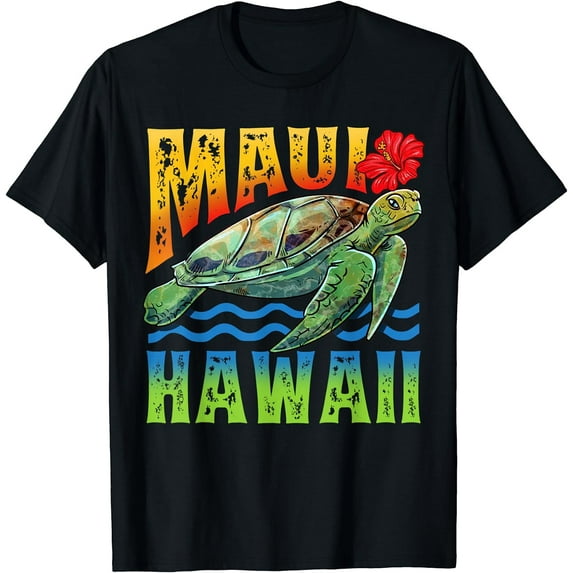 GOSMITH Maui Hawaii Hawaiian Turtle Summer Tropical Gift T-Shirt 96050-black