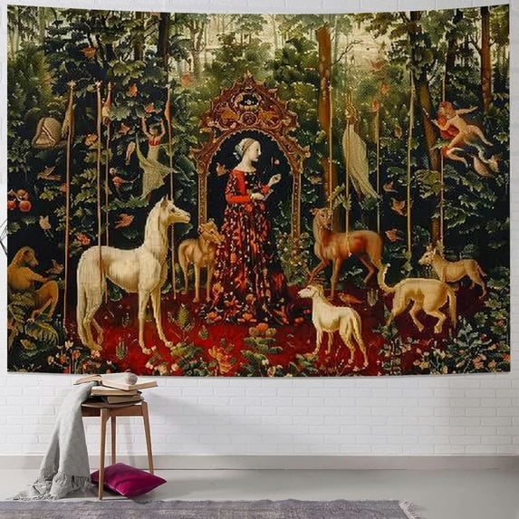 GOSMITH Medieval Lady Tapestry European Royal Tapestry Lady and Unicorn Tapestry for Bedroom Living Room Apartment Dorm Decor Wall Hanging Tapestries Painting