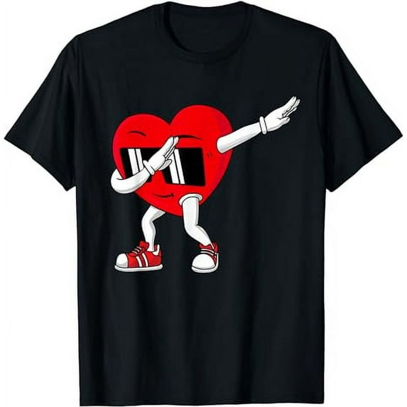Leisuo Men Valentines Day Dabbing Heart Funny Boys Girls Kids T-Shirt black
