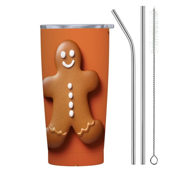 GOSMITH Merry Christmas Insulated Tumbler , Man Gingerbread Stainless Steel Coffee Mug Cup with Lid and Straw for Home Travel Men Women Gifts