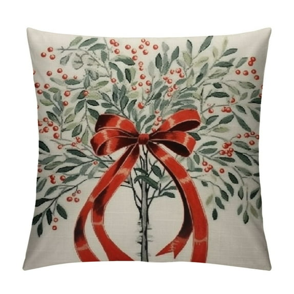 GOSMITH Merry Christmas Tree Hello Winter Throw Pillow Covers, Mistletoe Pine Spruce Holiday Cushion Case Decoration for Sofa Couch