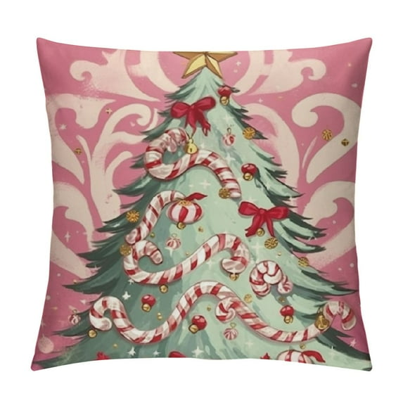 GOSMITH  Merry Christmas Tree Nutcracker Decorative Throw Pillow Covers Pink Xmas FA La La Porch Outdoor Home Decor, Ornaments Winter Holiday Party Decorations Cushion Case