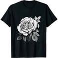 thumbnail image 1 of GOSMITH Minimalistic Rose Flower on black and white Rose T-Shirt, 1 of 3