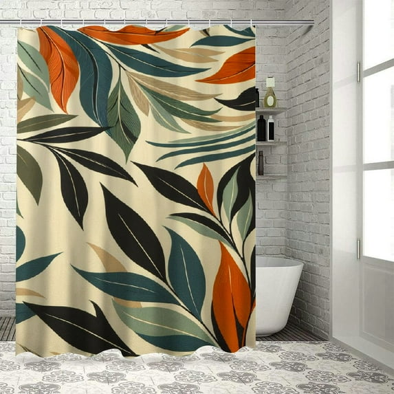 GOSMITH Modern Tropical Leaves Minimalist Aesthetic Leaf Decorative Shower Curtain for Bathroom Decoration White
