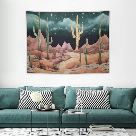 GOSMITH Mountain Tapestry Moon Tapestry Desert Cactus Tapestry Starry Night Nature Landscape Tapestry Wall Hanging for Room