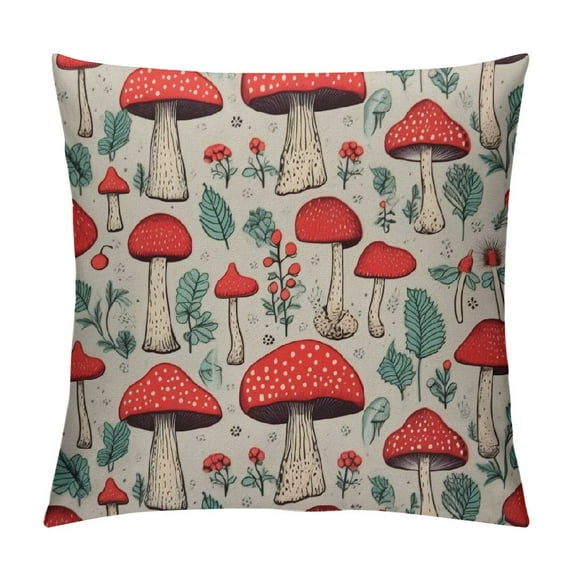 GOSMITH Mushroom Throw Pillow Covers Watercolor Mushroom Decorative Throw Pillow Case, Mushroom Gifts for Women, Botanical Vintage Farmhouse Decor for Home Bedroom Living Room