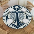 thumbnail image 1 of GOSMITH Nautical Anchor on Blue and White Stripes Round Tablecloth, Full Width Single-Sided Printing, 100% Polyester Fiber, Elastic Band Closure, Suitable for 36in-70in Round Tables White, 1 of 7