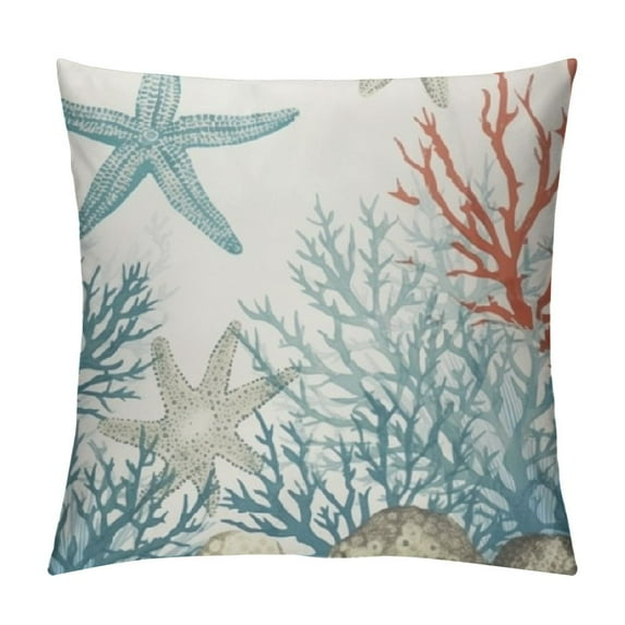 GOSMITH Nautical Coastal Throw Pillow Covers Beach Themed Ocean Seashell Coral Starfish Couch Decorative Pillow Cases Outdoor Sofa Cushion Cover for Bedroom Living Room, Blue