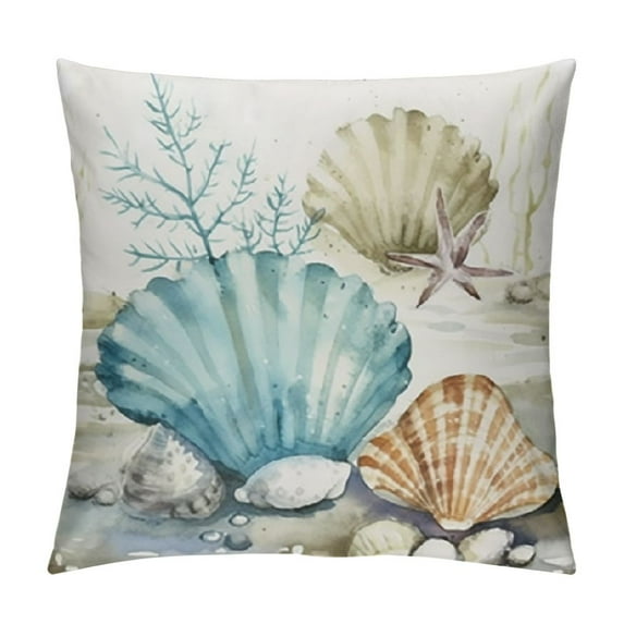 GOSMITH Nautical Coastal Throw Pillow Covers Ocean Themed Beach Seashell Coral Starfish Pillows Case Soft Cushion Covers for Outdoor Sofa Home Decor
