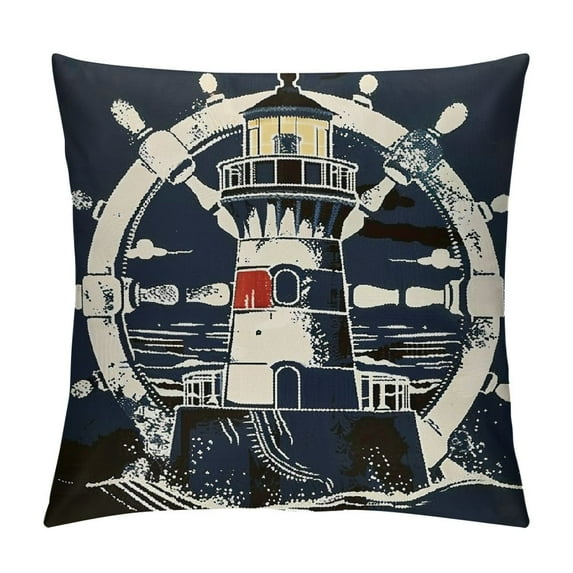 GOSMITH Nautical Decorative Throw Pillow Covers, Soft Lighthouse Rudder Pattern Square Cushion Case Set for Couch Sofa Bedroom Living Room, Sea Adventure Pillow Cases Pillowcases