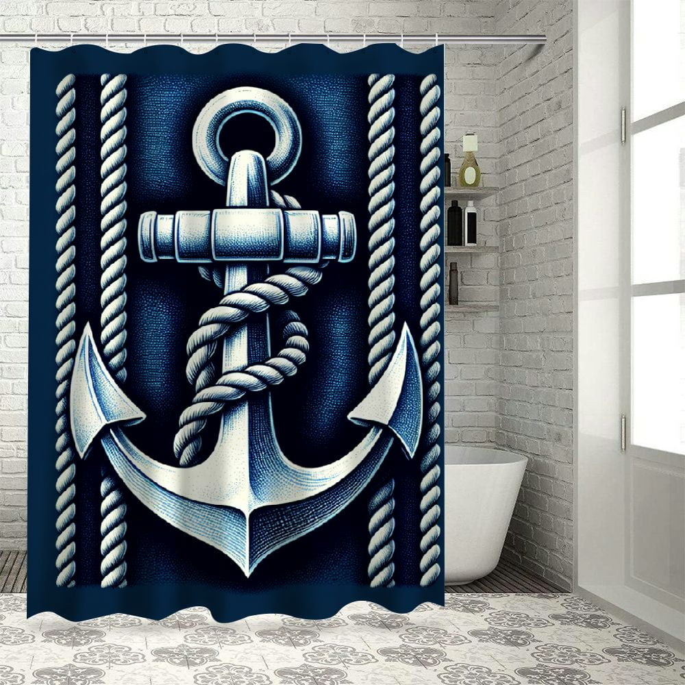 GOSMITH Nautical Sailing Navy Blue with Anchor Compass Pattern ...