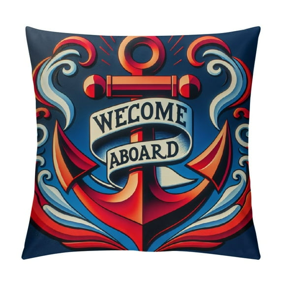 Leisuo Nautical Theme Sail Boat Anchor Pattern Home Sofa Couch Decor Pillow Cover Cushion Cases Standard Super Soft Pillow Sham, Red and ()