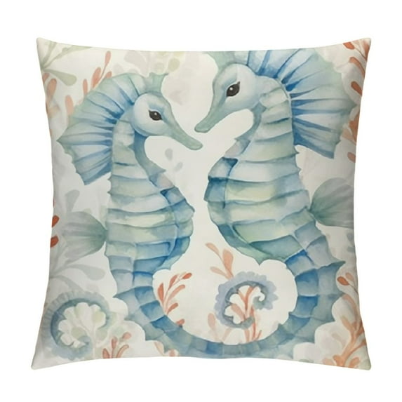 GOSMITH Ocean Beach Throw Pillow Covers Seahorse Turtle Starfish Coastal Outdoor Decorative Pillows Soft Cushion Cases for Couch Sofa Bed Home Decor