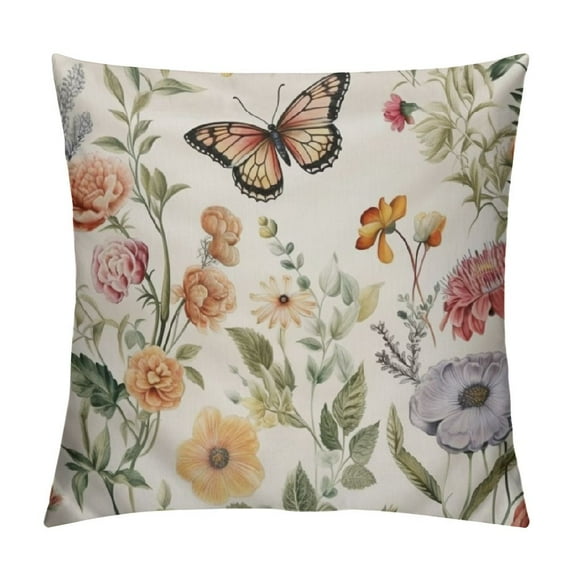 GOSMITH Orange Autumn Butterflies Flowers Floral Pillow Covers,Flower Pillow Covers Set of Decorative Pillow Covers for Couch Living Room Bed Sofa,Farmhouse Pillow Covers