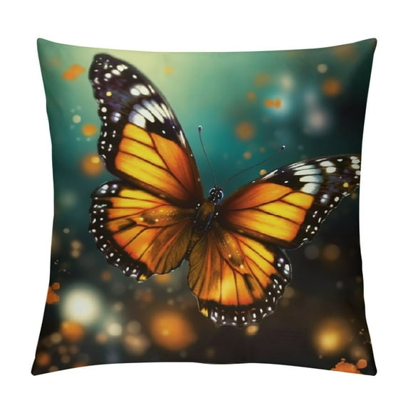 GOSMITH Orange Butterfly Print Throw Pillow Covers Decorative Pillow Cover Square Cushion Cases Soft Cushion Cover Throw Sofa Pillow Case for Home Decor Living Room Bed Couch Car