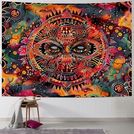GOSMITH Orange Sun and Moon Tapestry Wall Hanging, Indie Hippie Mandala Cool Wall Tapestries, Aesthetic Tapestry for Bedroom Living Room Dorm Painting