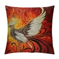 thumbnail image 1 of Leisuo  Orange Throw Pillow Cushion Cover, Illustration of Flying Phoenix Bird in The Burning Mythical Creature Print, Decorative Square Accent Pillow Case, Orange and Yellow White, 1 of 5