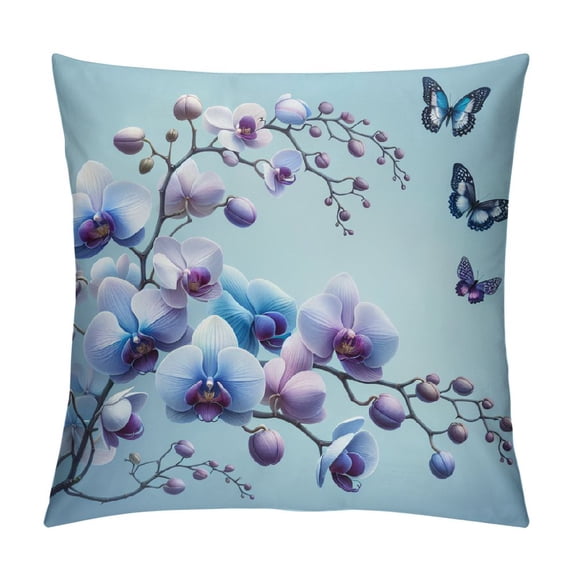 GOSMITH Orchid Throw Pillow Covers Flowers Beautiful Butterflies Square Pillow Cases for Decorative Cushion Bed Couch Sofa Blue
