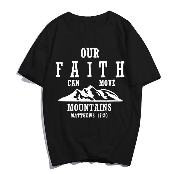 Leisuo Our Faith Can Move Mountains T-Shirt Pray Jesus Casual Christ Women Men Christian Cross Graphics Summer Tops Gift Tee Black 4X-Large 90477-black