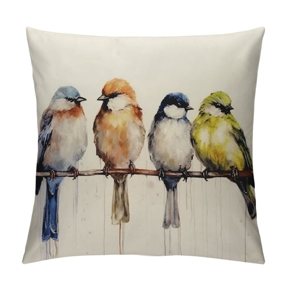 GOSMITH Outdoor Birds Pillows Decorative Throw Pillows Single Large Watercolor Hand-Painted Oil Painting Birds Pillow Cases,Spring Summer Decorations Square Cushion Covers for Couch Sofa