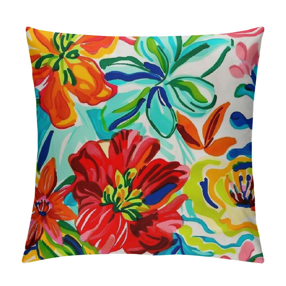 Outdoor Waterproof Throw Pillow Covers Garden Colorful Flowers
