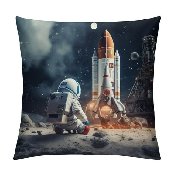 GOSMITH Outer Space Pillow Covers Planet Astronaut Space Pillow Cases Decor for Nursery Kids Bedroom Playroom Classroom, (White Blue-Boy)