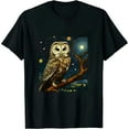 thumbnail image 1 of Leisuo Owl Van Gogh Painting Moon Owls Owl Lover T-Shirt black, 1 of 5