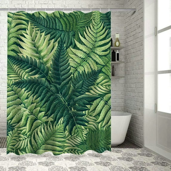 Leisuo Palm Leaf Shower Curtain, Exotic Pattern with Tropical Leaves in Watercolor Art Style Jungle Hawaii for Bathroom White