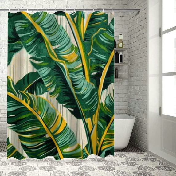 GOSMITH Palm Leaves Decorative Tropical Palm Leaves Jungle Leaf Outdoor Shower Curtain for Bathroom Decoration White