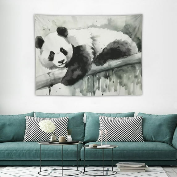 GOSMITH Panda Tapestry, Panda Lying on a Tree Branch Classic Watercolor Painting Style Art Print, Fabric Wall Hanging Decor for Bedroom Living Room Dorm, 40x30 Inch, Black White