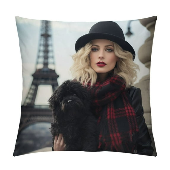 GOSMITH Paris Body Pillow Case Cover with Zipper, Eiffel Tower Lipstick Kiss Heart Shape Words Love Touristic Architecture, Decorative Accent Long Pillowcase, White Black