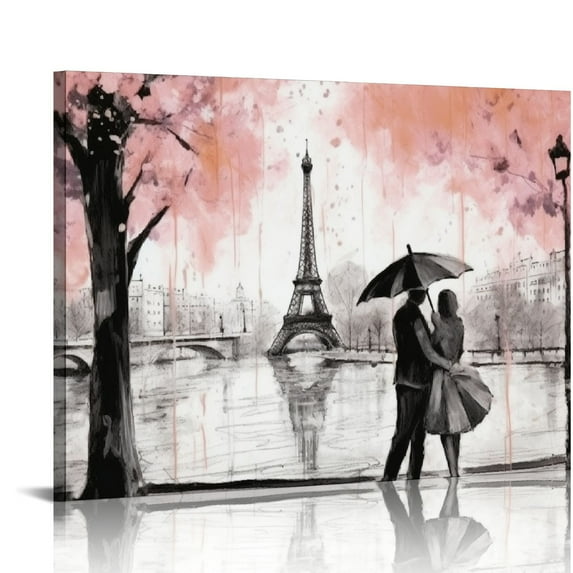 GOSMITH Paris Decor for Bedroom Canvas Wall Art Pink Theme Room Wall Decor Black and White Eiffel Tower Pictures for Bathroom Wall Decor Modern Artwork for Wall Art Framed Wall Decoration