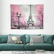 GOSMITH  Paris Eiffel Tower Tapestry 59Hx78W Inch Pink Wall Decor for Bedroom Paris Party Decorations Pink Paris Wall Art France Romantic Vintage Wall Hanging for Girls Living Room Dorm Decor Fabric