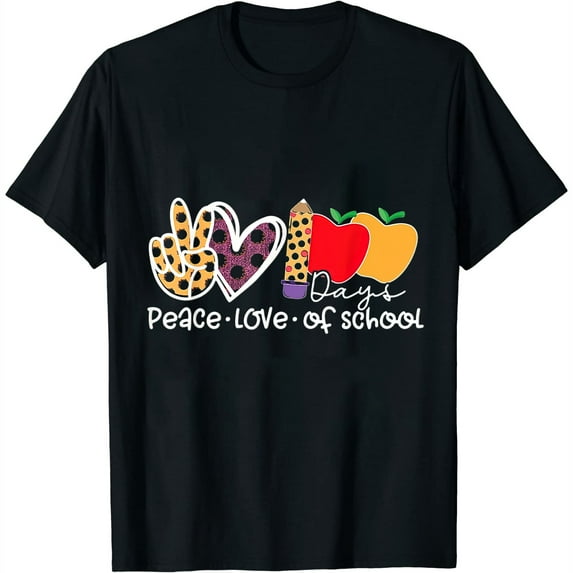Leisuo Peace Love 100 Days of School T-Shirt black