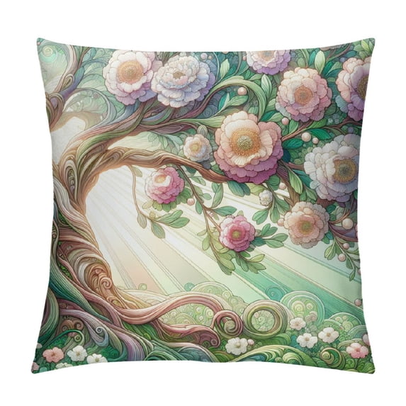 Leisuo Branches Throw Pillow Case Cushion Covers Pink Cherry Flower Tree Spring Beautiful Nature for Couch Bed Sofa Car Waist White