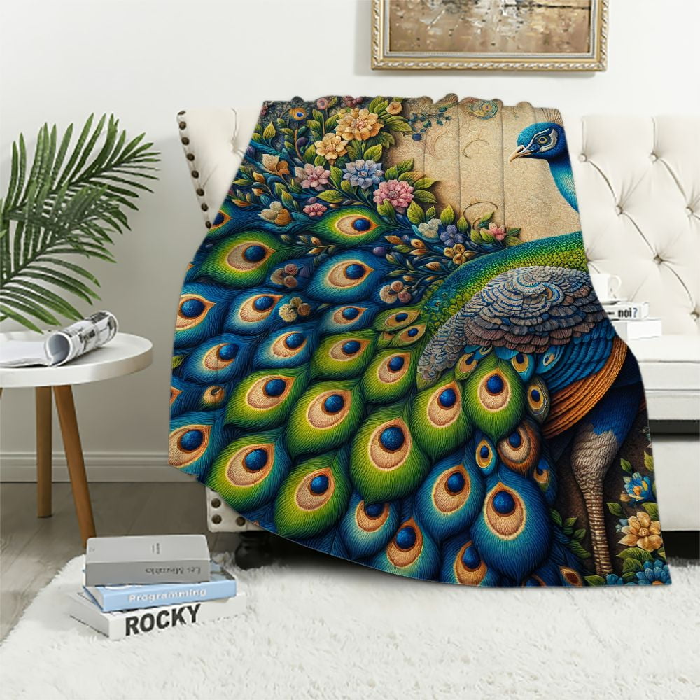 GOSMITH Peacock and Peonies in Chinoiserie Style on Golden Background