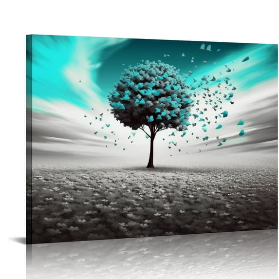 GOSMITH Picture Prints Teal Heart shaped Tree Wall Painting Love Tree Canvas Art Contemporary Home Decoration