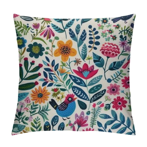 Leisuo Pillow Case Flowers Birds Leaves Floral Cute Summer Pillow Cover Protector Pillow White