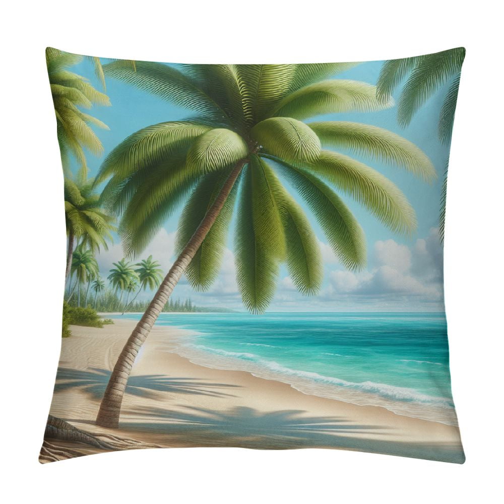 GOSMITH Pillow Cover Ocean Tropical Plants Throw Pillow Covers Green ... - Palm Tree Monogrammed Throw Pillows