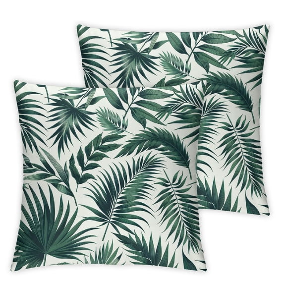 GOSMITH Pillow Covers 2-Pack Palm Leaf Tropical Plant Vivid Realistic Tree Branch Pattern Natural Botany White